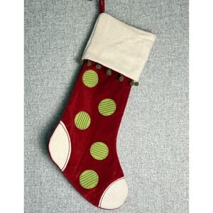 Winter Dreams Christmas Polka Dots Red Green Tassel‎ Velvet Elf Large Stocking